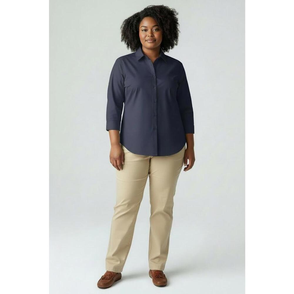Port Authority Women's Navy 3/4 Sleeve Button Up Shirt, Size XL